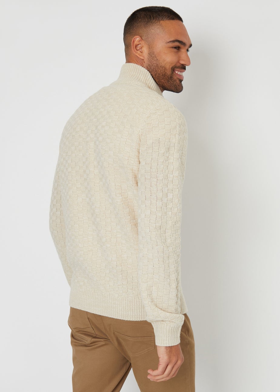 Threadbare Natural Textured Quarter Zip Jumper With Wool