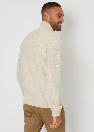 Threadbare Natural Textured Quarter Zip Jumper With Wool