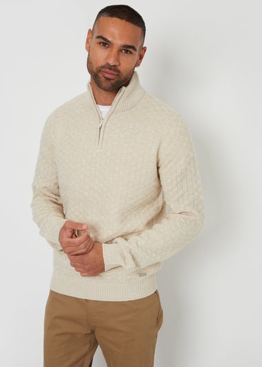 Threadbare Natural Textured Quarter Zip Jumper With Wool