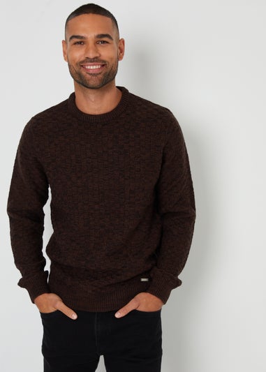 Threadbare Brown Textured Knit Crew Neck Jumper