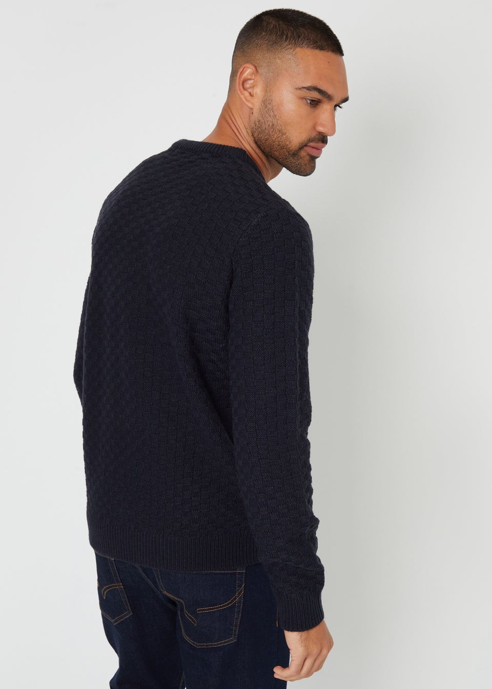 Threadbare Navy Textured Knit Crew Neck Jumper