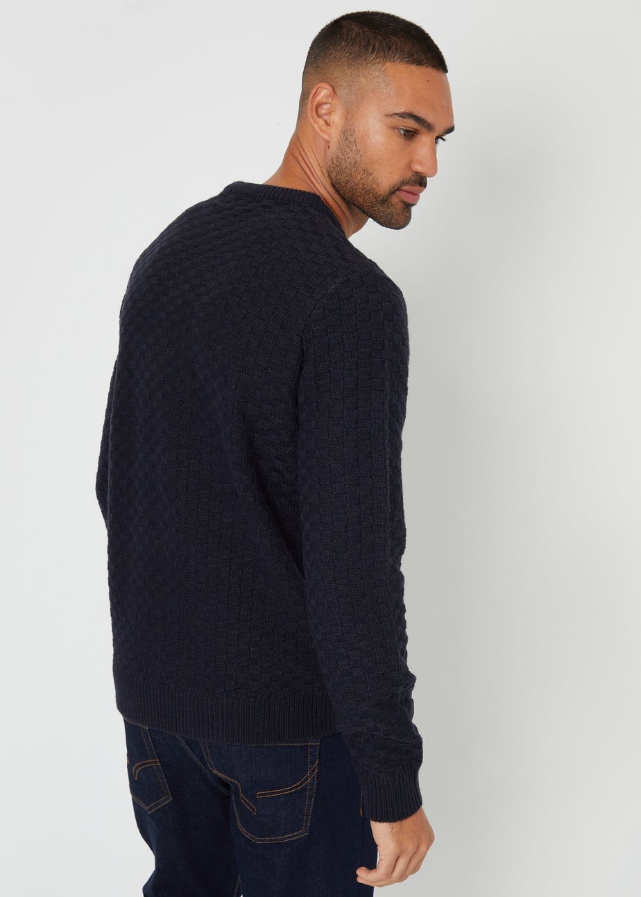 Threadbare Navy Textured Knit Crew Neck Jumper