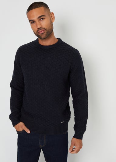 Threadbare Navy Textured Knit Crew Neck Jumper