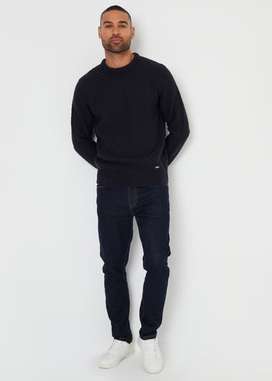 Threadbare Navy Textured Knit Crew Neck Jumper