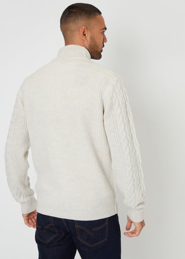 Threadbare Grey Cable Knit Quarter Zip Jumper With Wool