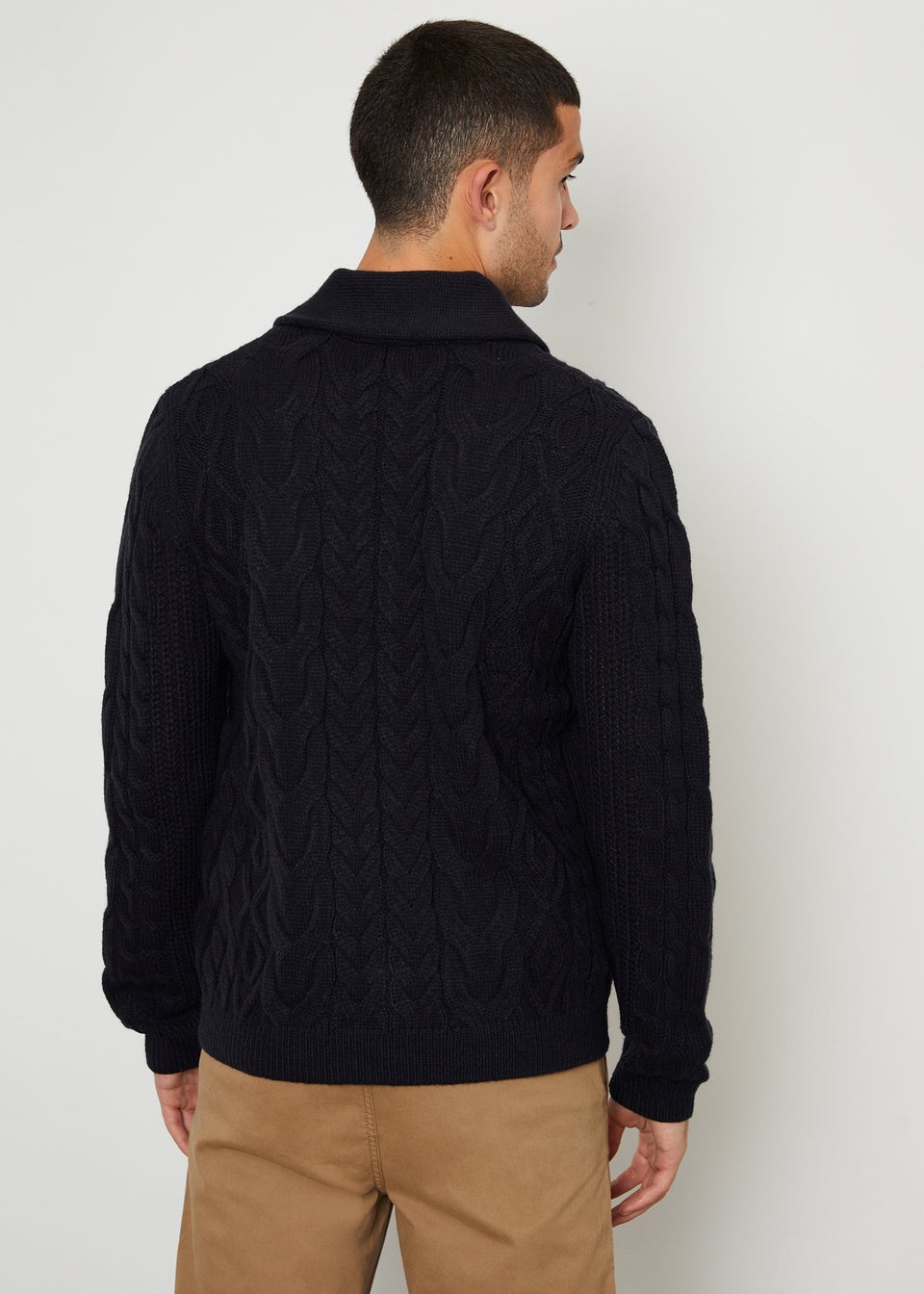 Threadbare Navy Cable Knit Shawl Collar Cardigan With Wool