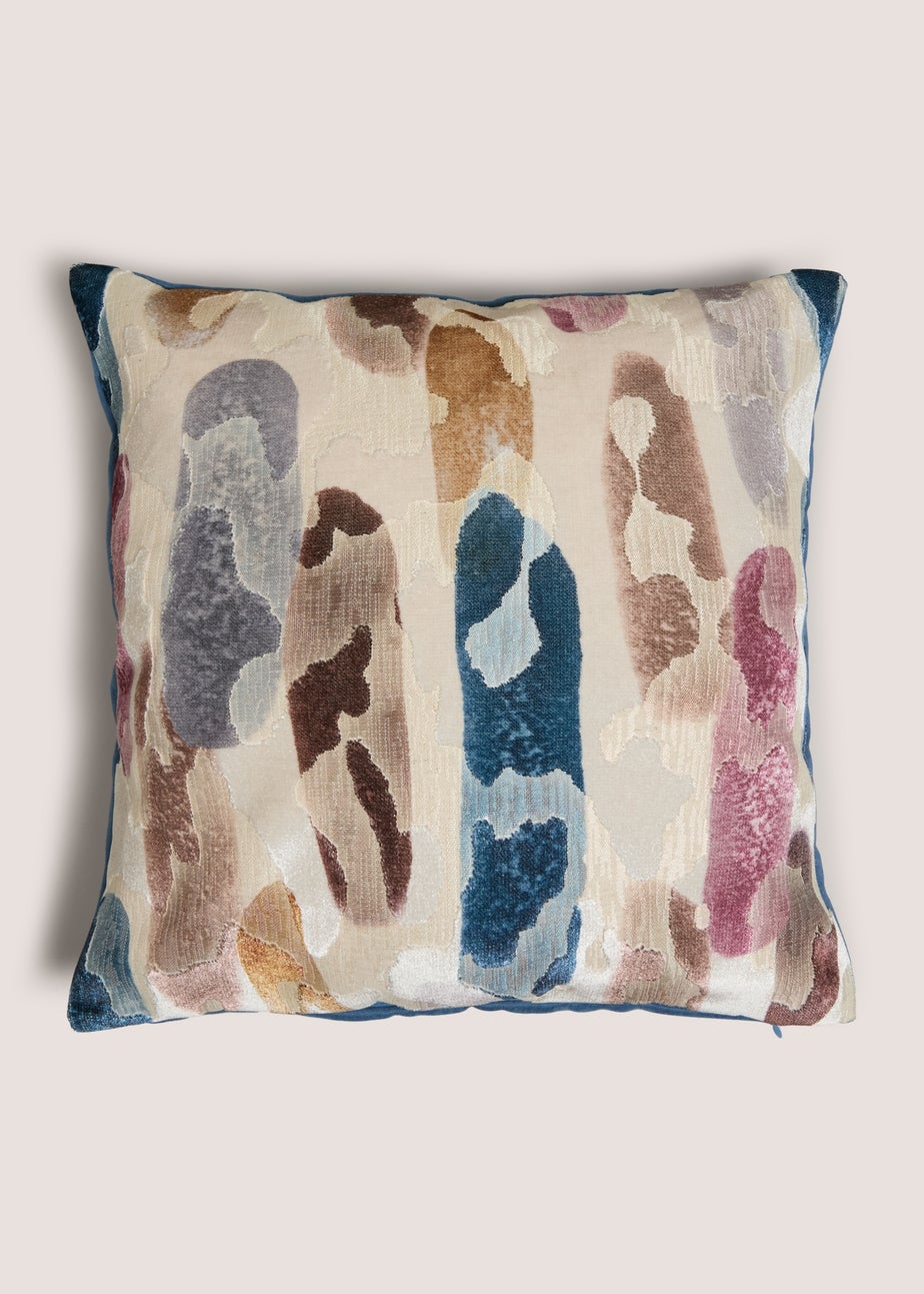 Blue Watercolour Stripe Cut Velvet Cushion