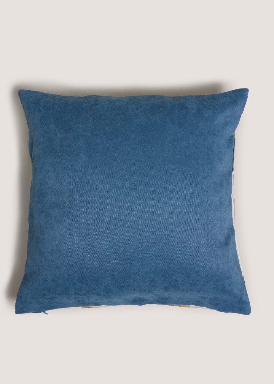 Blue Watercolour Stripe Cut Velvet Cushion
