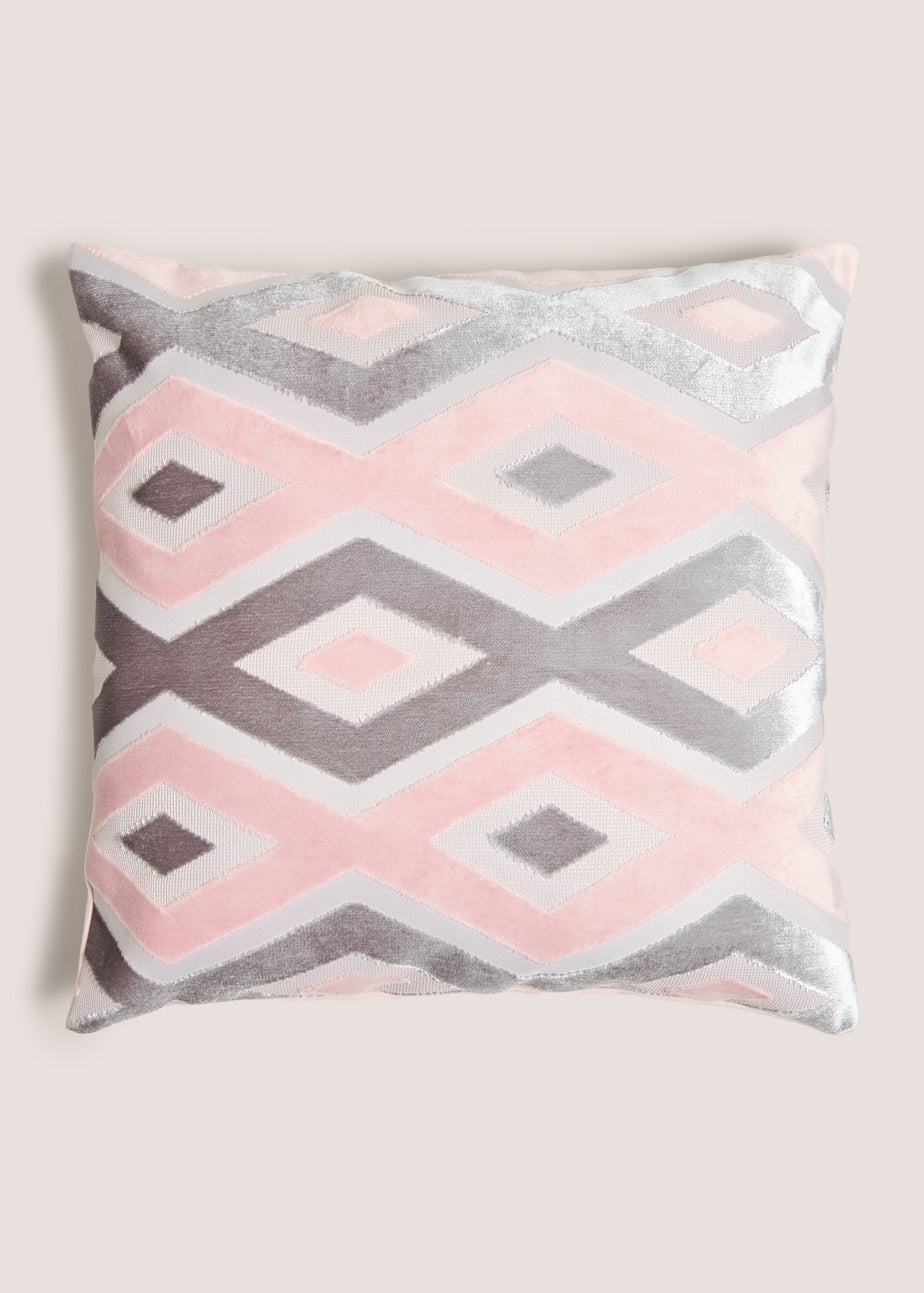 Pink Cut Velvet Diamond Cushion