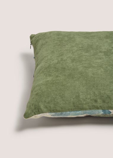 Green Watercolour Stripe Cut Velvet Cushion