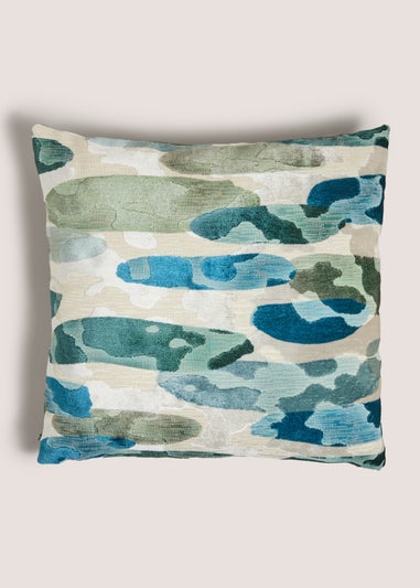 Green Watercolour Stripe Cut Velvet Cushion