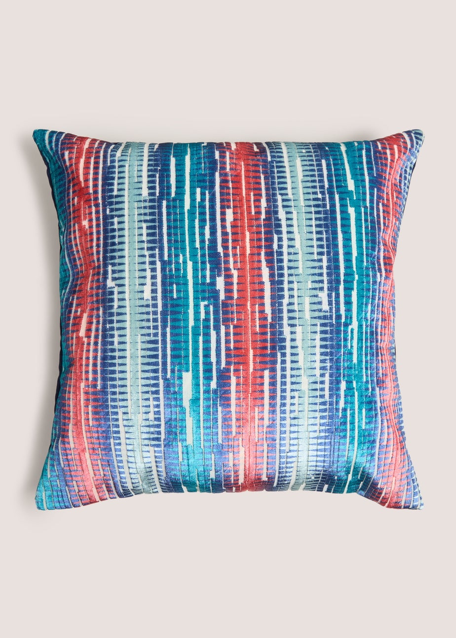Multicolour Aztec Printed Cut Velvet Cushion