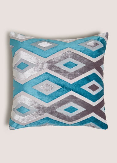 Teal Cut Velvet Diamond Cushion