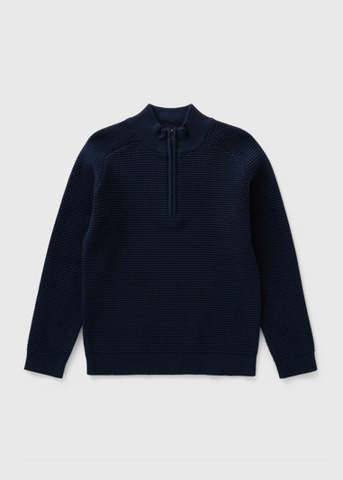 Boys Navy 1/4 Zip Knitted Jumper (7-15yrs)