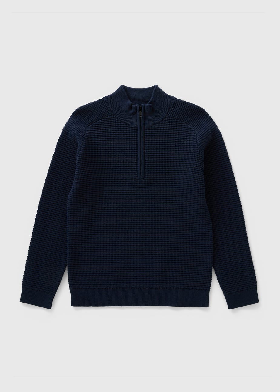 Boys Navy 1/4 Zip Knitted Jumper (7-15yrs)