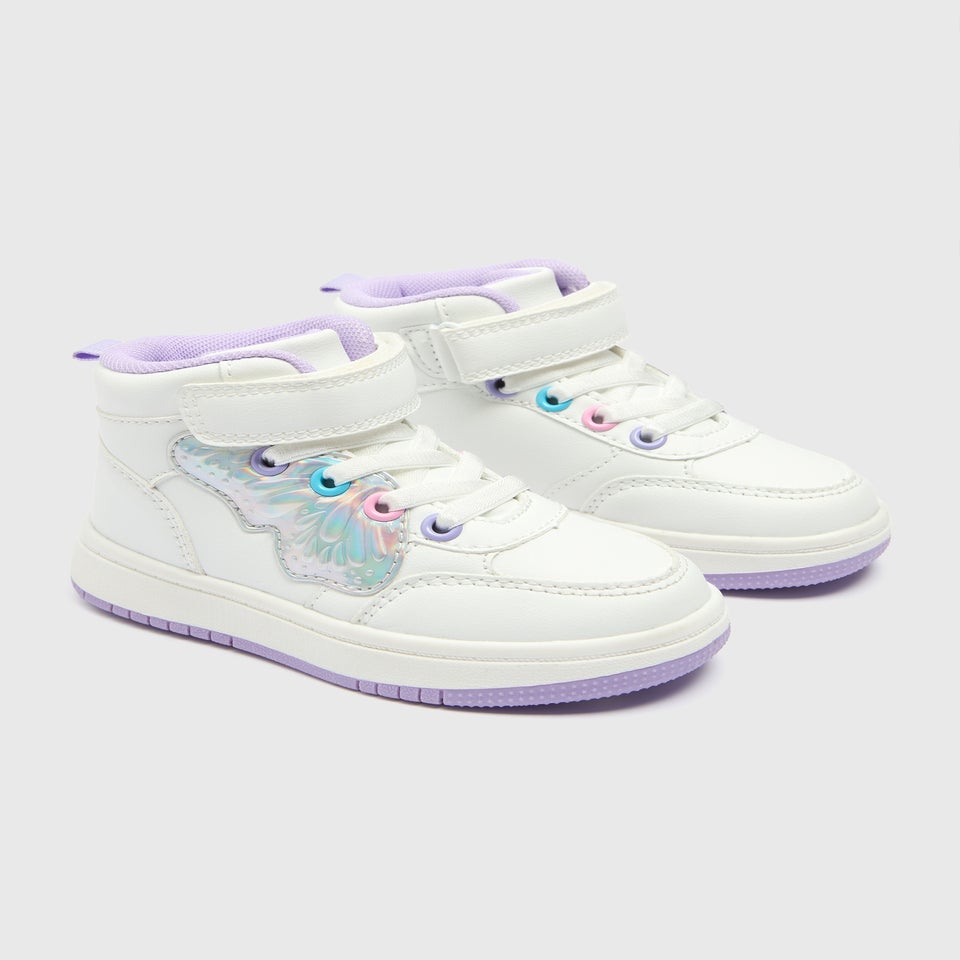 Girls Purple Butterfly High Top Trainers (Younger 4-12)