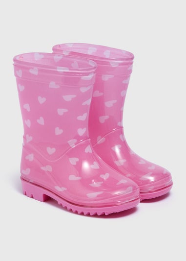 Girls Pink Heart Wellies (Infant 4-12)