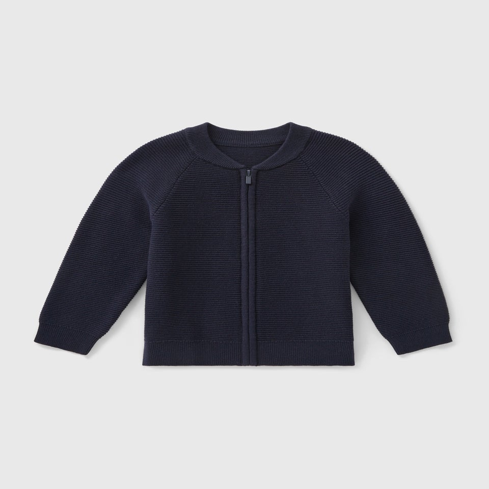 Boys Navy Knitted Bomber Cardigan (1-7yrs)