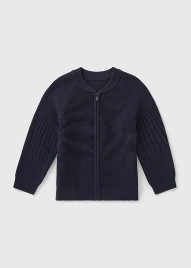 Boys Navy Knitted Bomber Cardigan (1-7yrs)