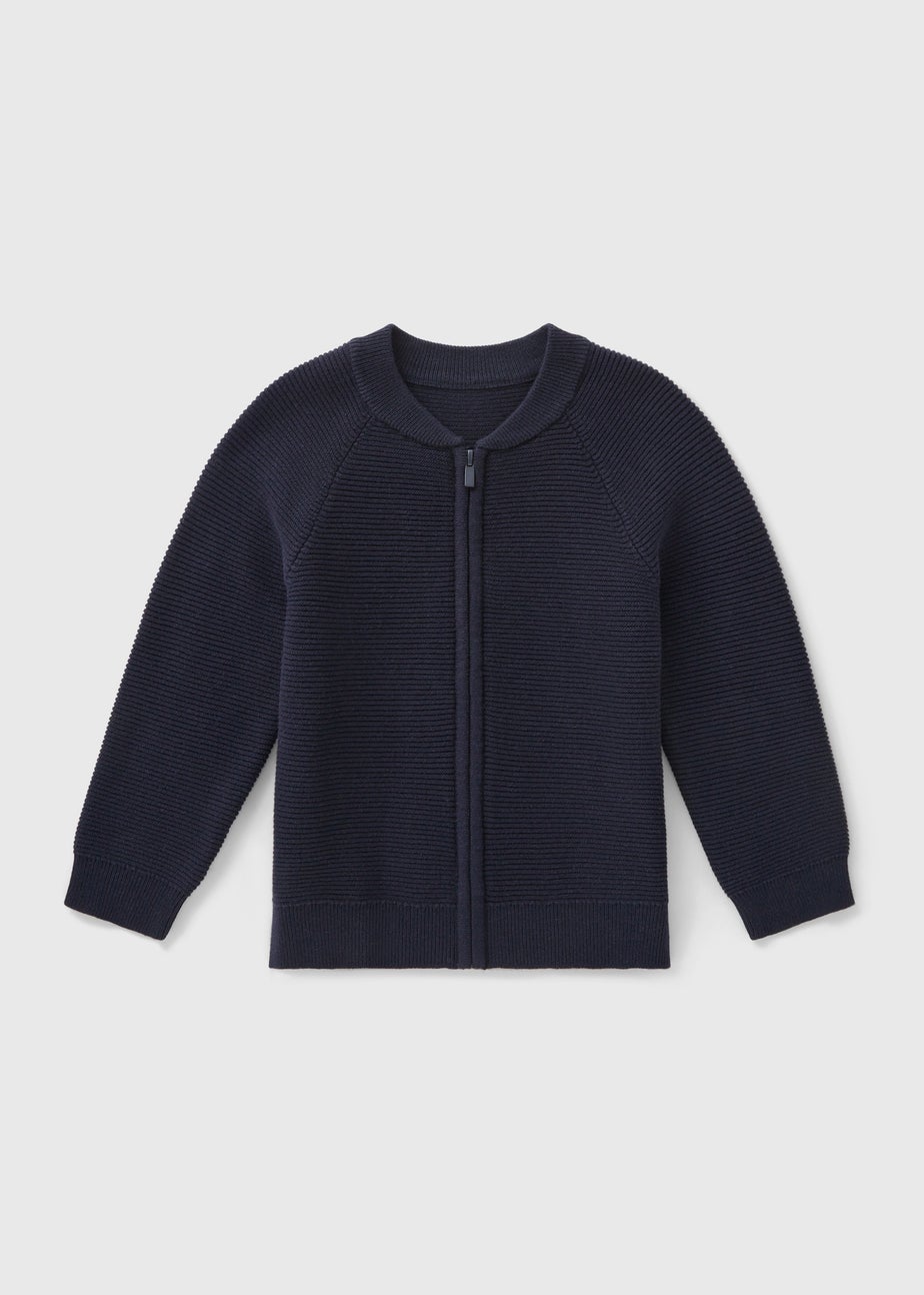 Boys Navy Knitted Bomber Cardigan (1-7yrs)