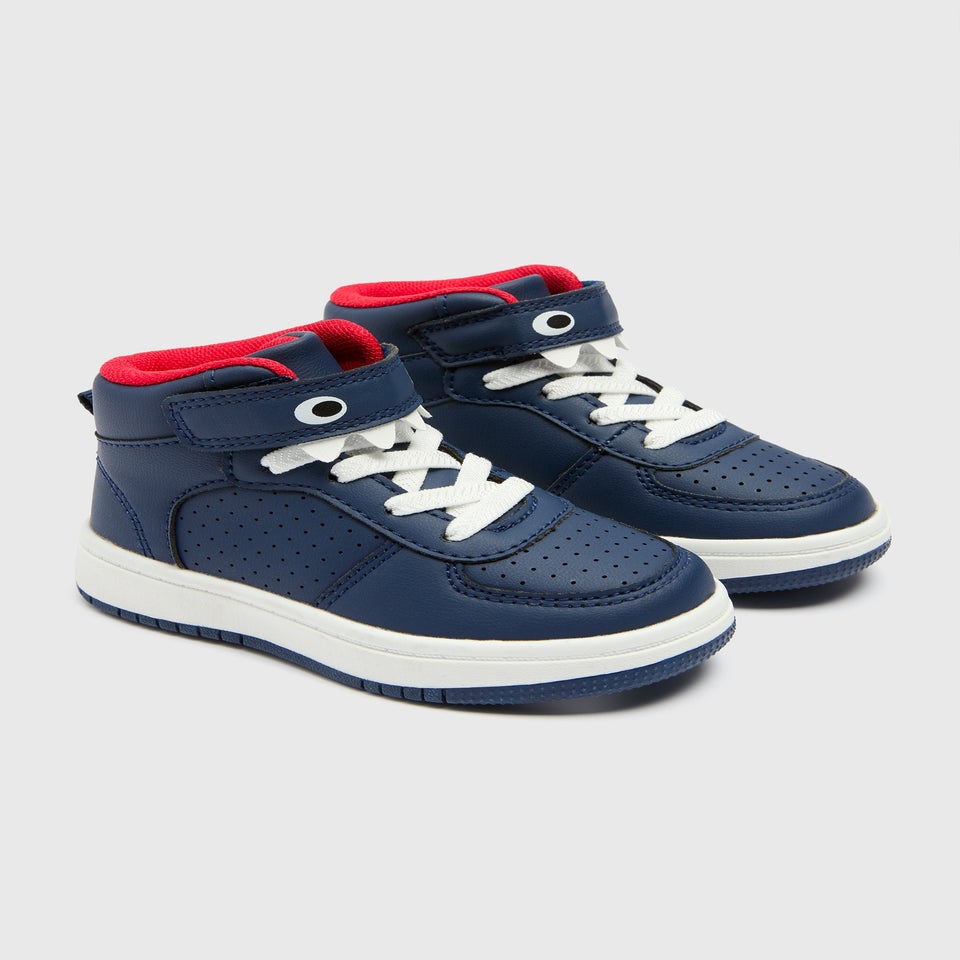 Boys Navy Monster High Top Trainers (Younger 4-12)