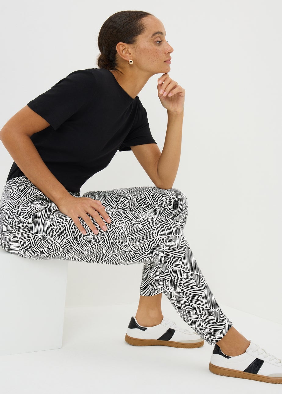 Black Mono Print Tapered Trousers