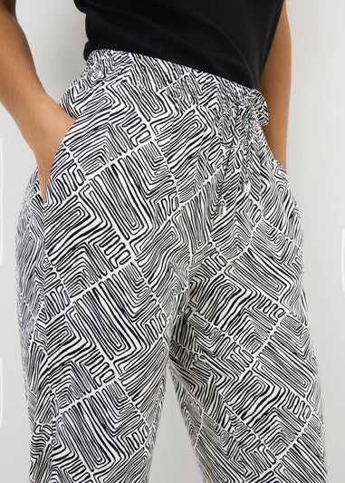 Black Mono Print Tapered Trousers