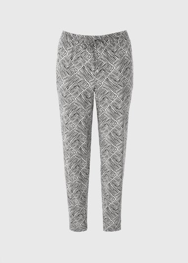 Black Mono Print Tapered Trousers