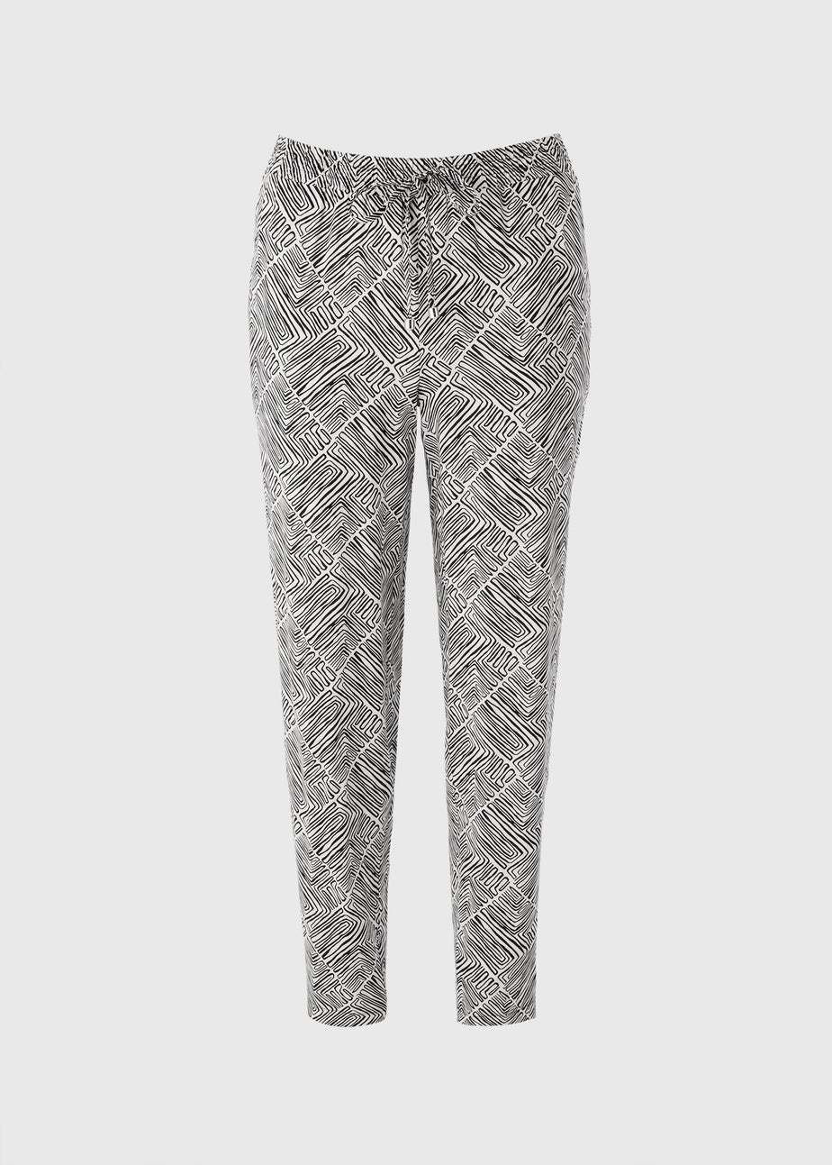 Black Mono Print Tapered Trousers