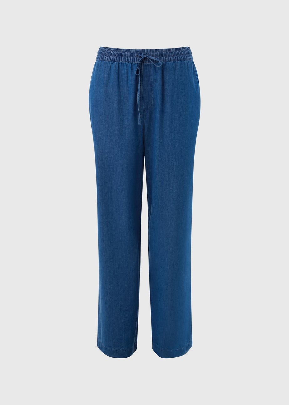 Blue Denim Wide Leg Chambray Trousers