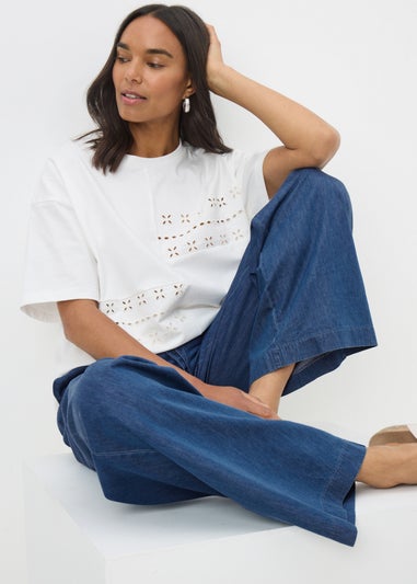 Blue Denim Wide Leg Chambray Trousers