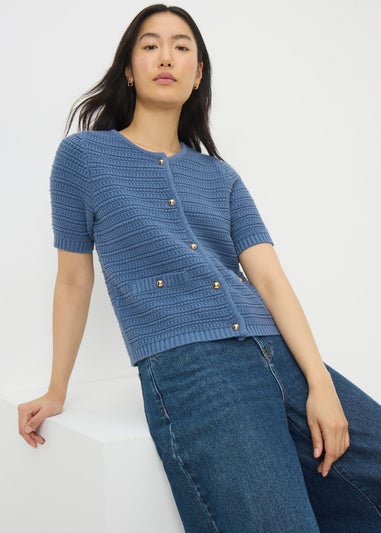 Blue Stitch Detail Cardigan