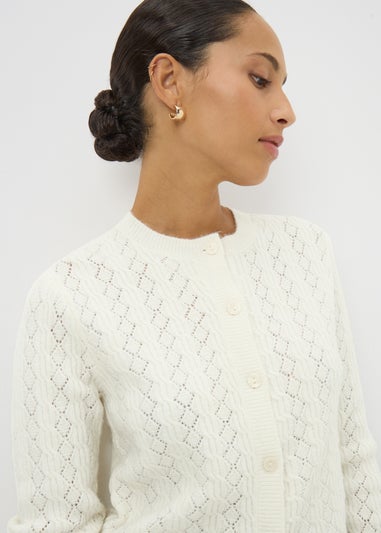 Cream Pointelle Knit Cardigan