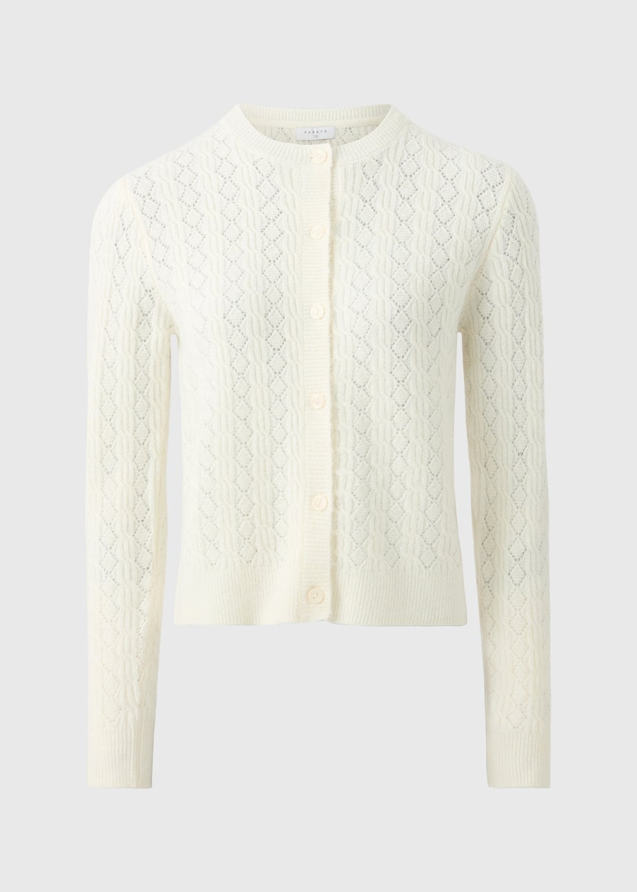 Cream Pointelle Knit Cardigan