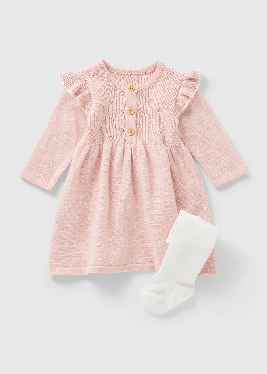 Baby Pink Knit Dress & Tights Set (Newborn-23mths)