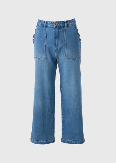 Midwash Scalloped Edge Cropped Jeans