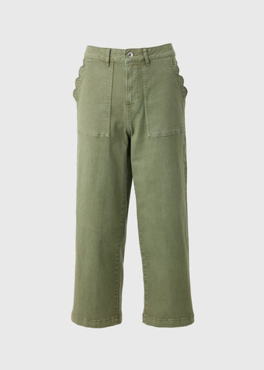 Green Scallop Edge Crop Jeans
