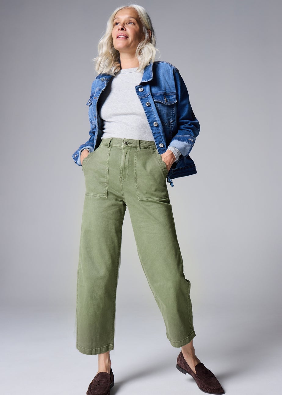 Green Scallop Edge Crop Jeans