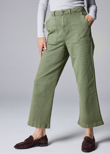 Green Scallop Edge Crop Jeans