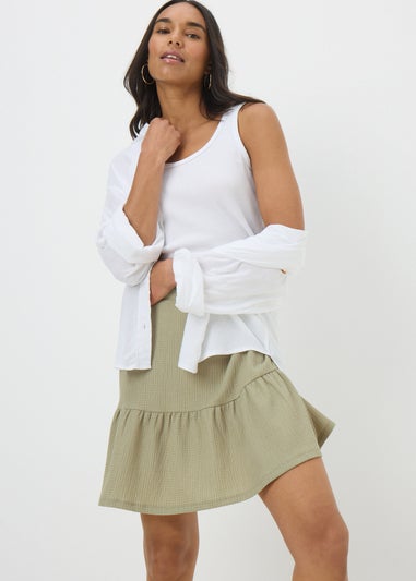 Sage Green Textured Tiered Mini Skirt