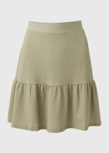 Sage Green Textured Tiered Mini Skirt