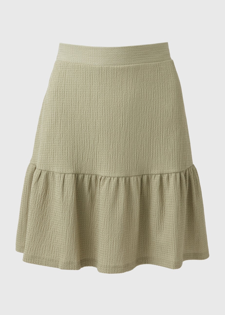 Sage Green Textured Tiered Mini Skirt