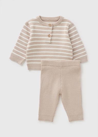 Baby Brown & Cream Striped Rib Knitted Set (Newborn-23mths)
