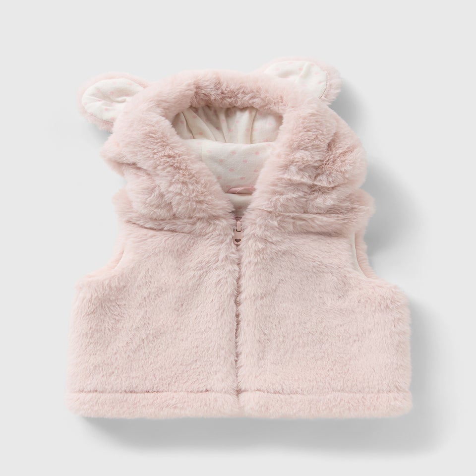 Baby Pink Bunny Faux Fur Gilet (Newborn-23mths)