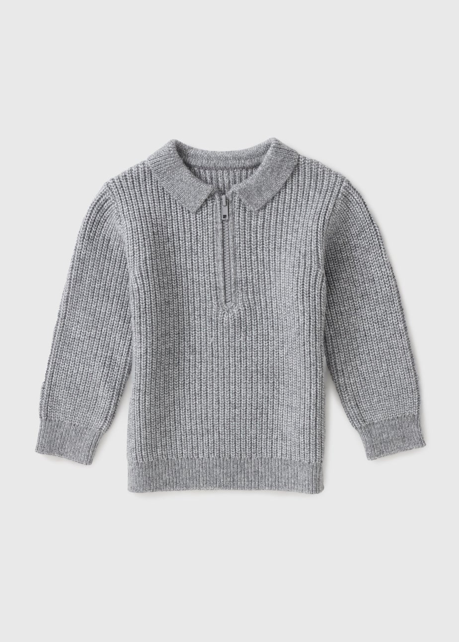 Boys Grey Knitted Zip Polo Jumper (1-7yrs)