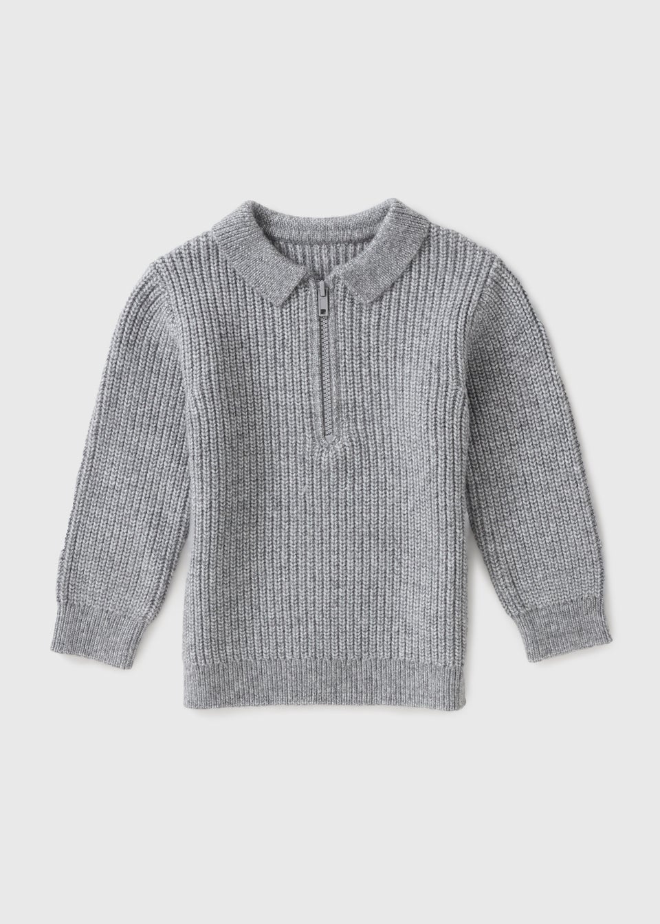 Boys Grey Knitted Zip Polo Jumper (1-7yrs)