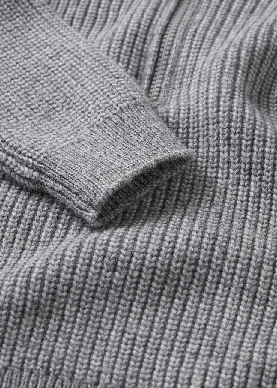 Boys Grey Knitted Zip Polo Jumper (1-7yrs)