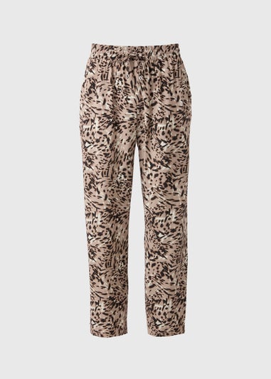Beige Animal Print Tapered Trousers