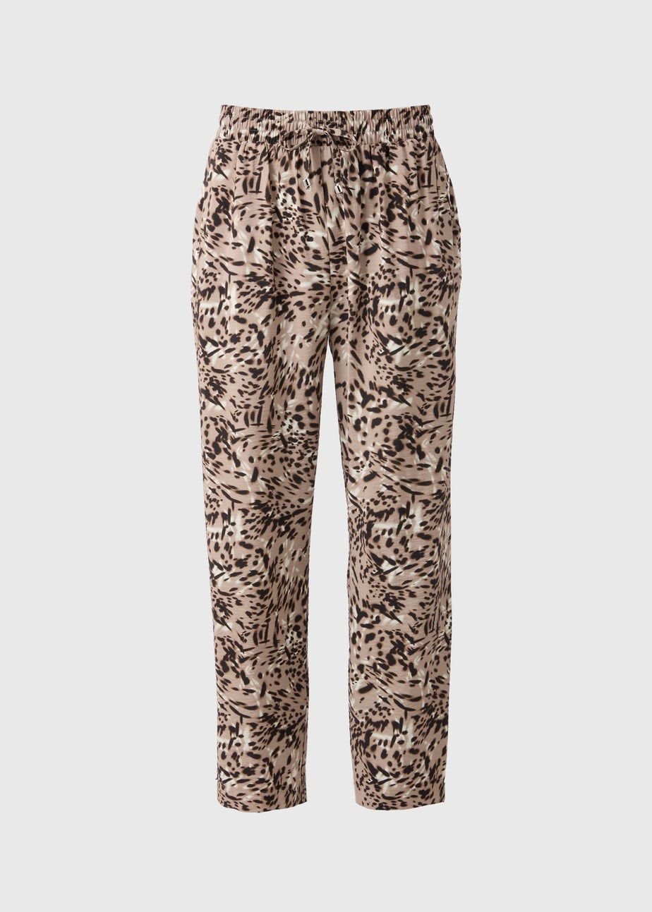 Beige Animal Print Tapered Trousers