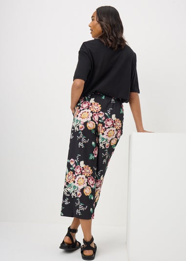 Black Floral Cropped Trousers